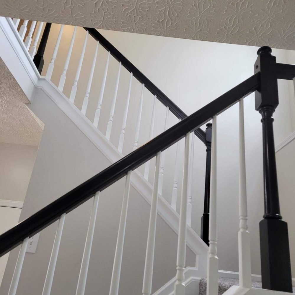 staircase railing painting in Dublin Ohio interior trim detail