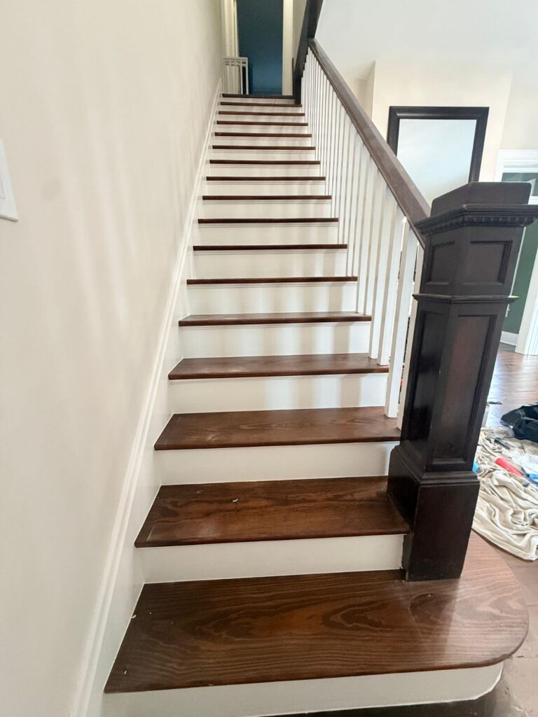 staircase after residential painting project in columbus ohio wood stairs refinishing